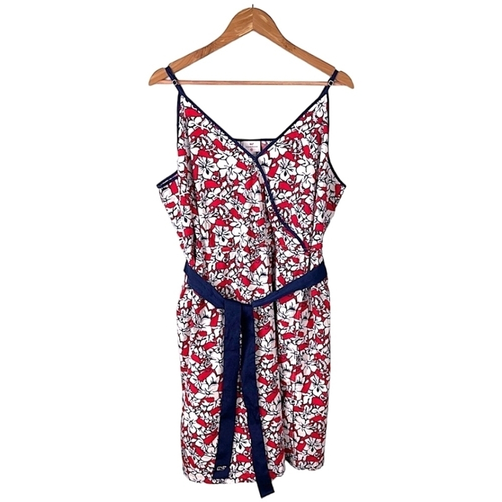 Vineyard Vines Target Whale Strappy V-Neck Wrap Dress Size 2XL Cotton Tropical